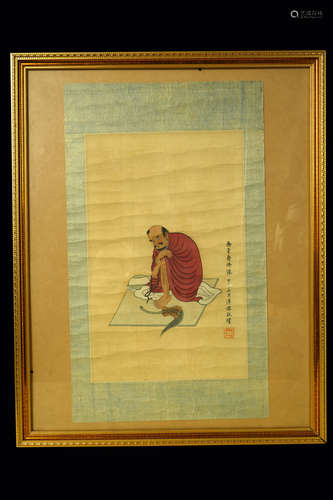 A CHINESE FIGURE PAINTING,PURU Mark