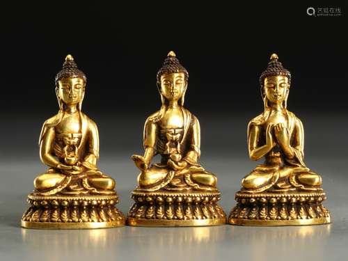 3 GILT BRONZE BUDDA STATUES