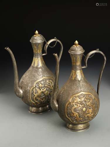 A PAIR OF GILT BRONZE EWERS