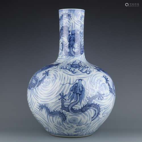 A QIANLONG BLUE AND WHITE FIVE-DRAGON VASE