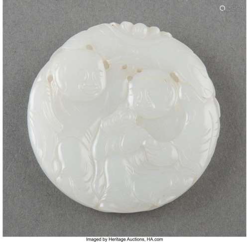 A Chinese Carved White Jade Hehe'Erxian Medallion 2-1/8 ...