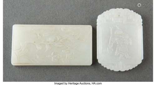 Two Chinese White Jade Plaques 2-5/8 x 1-1/4 x 0-1/4 inches ...