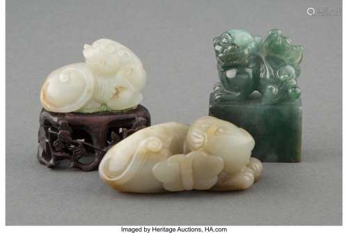 A Group of Three Chinese Carved Jade Articles 1-1/4 x 2-3/4 ...