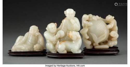 A Group of Three Chinese Jade Carvings 3-7/8 x 3-1/4 x 1-1/2...