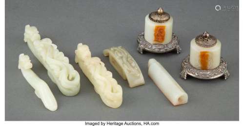 A Group of Seven Chinese Jade Articles Marks to silver: CHIN...