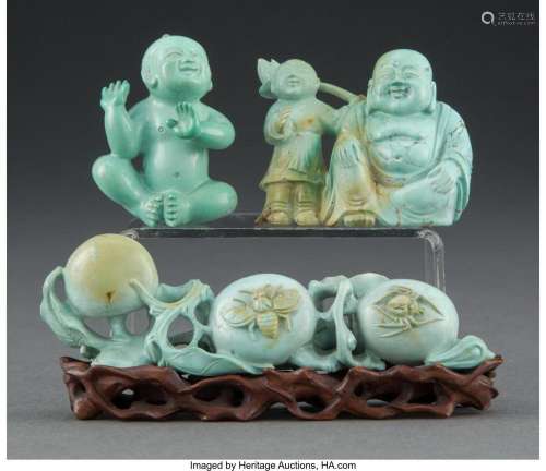A Group of Three Chinese Turquoise Carvings 1-3/8 x 4-1/4 x ...