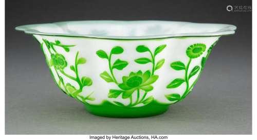 A Chinese Green Overlay Peking Glass Bowl 3-3/8 x 8-5/8 inch...