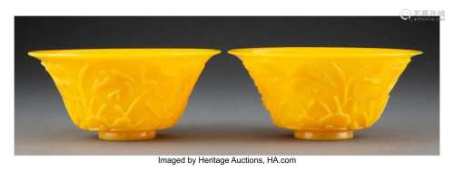A Pair of Imperial Yellow Peking Glass Bowls 3 x 6-1/2 inche...