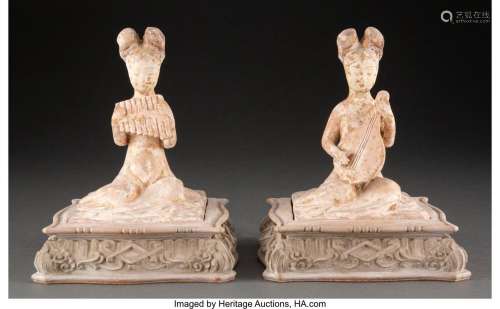 A Pair of Chinese Tang-Style Earthenware Court Musicians 6-3...