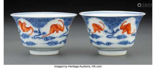 A Near Pair of Chinese Underglaze Blue and Iron Red Porcelai...