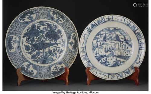 Two Chinese Blue and White Chargers, Ming Dynasty Wanli Peri...