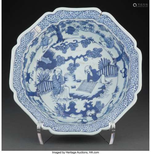 A Chinese Blue and White Basin Marks: six-character Wanli ma...