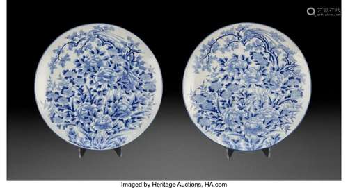 Two Japanese Blue and White Chargers 24-1/2 x 24-1/2 x 3-1/2...