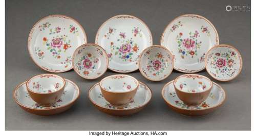 Six Chinese Famille Rose Cups with Saucers, late 18th-early ...