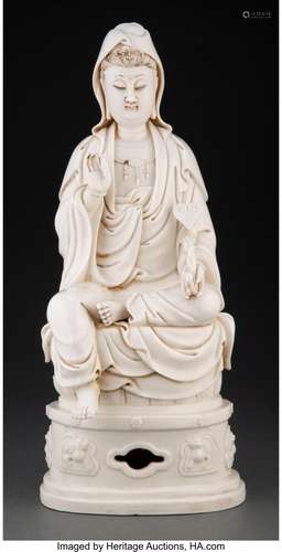 A Chinese Blanc-de-Chine Figure of a Seated Guanyin Marks: f...