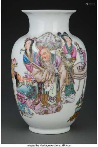 A Chinese Polychrome Enameled Porcelain Vase Marks: four-cha...