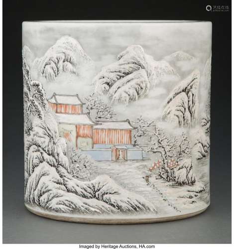 A Chinese Polychrome Enameled Porcelain Snowing Landscape Br...