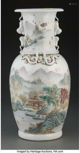 A Chinese Polychrome Enameled Porcelain Vase 16-1/4 x 7-1/2 ...