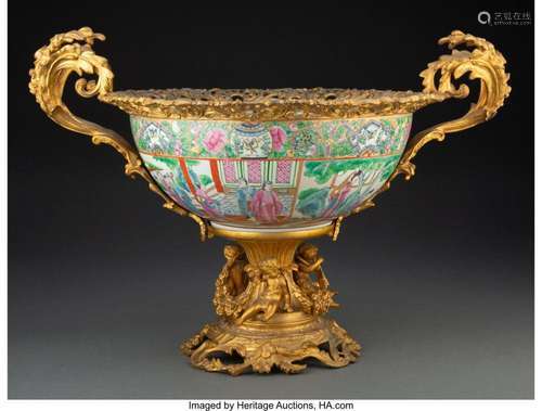 A Chinese Export Rose Medallion Bowl Mounted in Gilt Metal T...