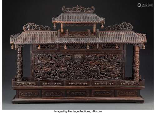 A Chinese Carved Hardwood Screen 16-3/4 x 22-1/2 x 4-1/4 inc...