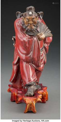 A Chinese Polychrome Enameled Ceramic Zhong Kui Figure on St...