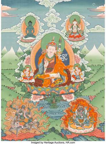 A Sino-Tibetan Thangka of Padmasambhava 26-3/4 x 20 inches (...