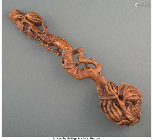 A Chinese Carved Hardwood Ruyi Scepter 11-1/2 x 2-3/4 x 2-1/...