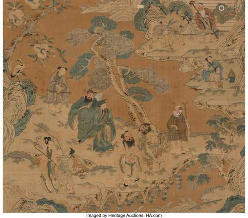 A Chinese Embroidered Kesi Silk Eight Immortals Hanging Pane...