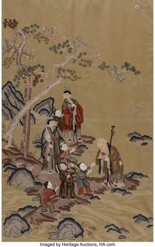 A Chinese Embroidered Silk Panel 50-1/2 x 34 inches (128.3 x...