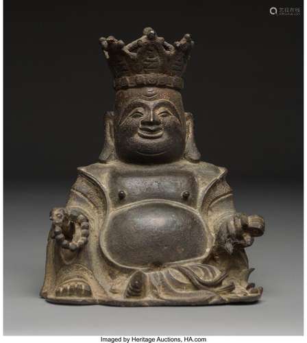 A Chinese Cast Bronze Figure of Seated and Crowned Budai, Mi...