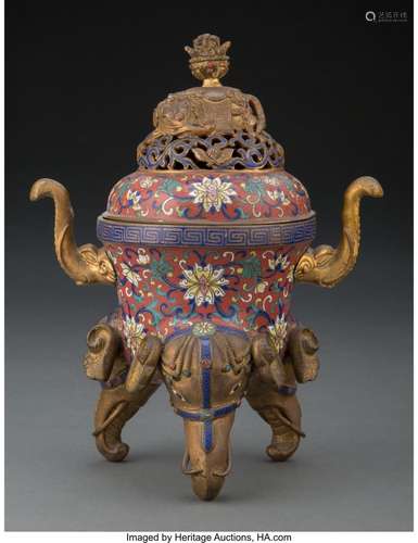 A Chinese Cloisonné Elephant-Form Tripod Censer 8-1/2 x 6-1/...