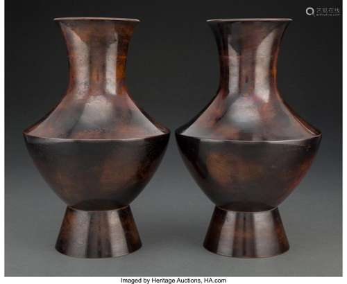 A Pair of Japanese Bronze Vases 10-5/8 x 6-1/2 inches (27.0 ...