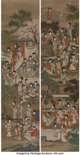 Chinese School (19th Century) Beauties (Two works) Ink and c...