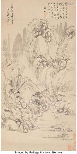 Zhang Zhiwan (Chinese, 1811-1897) Mountainous Landscape Ink ...