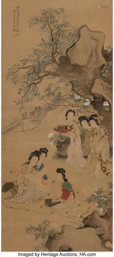 Jiang Lian (Chinese, 1818-1850) Ladies in the Garden Ink and...