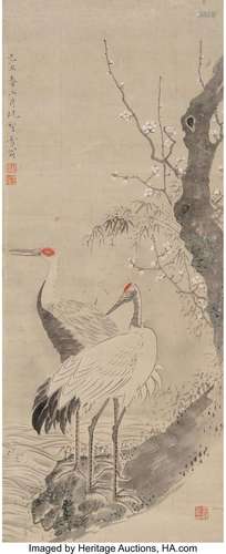 Attributed to Chen Zhifo (Chinese, 1896-1962) Cranes Ink and...