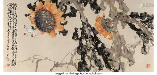 Zhao Shao'ang (Chinese, 1905-1998) Sunflowers Ink and co...