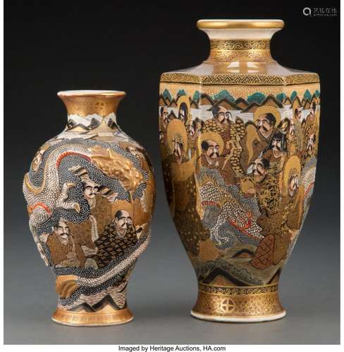 Two Japanese Satsuma Vases Marks: (various) 9-3/4 x 6 inches...