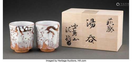 A Pair of Japanese Glazed Ceramic Cups Marks: two-character ...