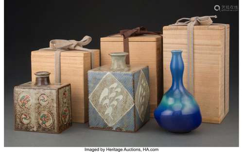 A Group of Three Japanese Ceramic Vases Marks: (various) 6-1...