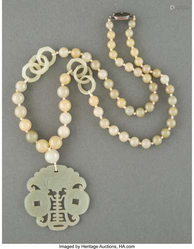 A Group of Three Chinese Carved Jade and Hardstone Necklaces...