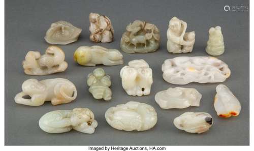 A Group of Sixteen Chinese Carved Jade Articles 3 x 1-3/4 x ...