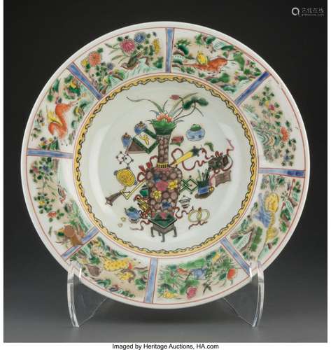 A Chinese Famille Verte Porcelain Charger Marks: six-charact...