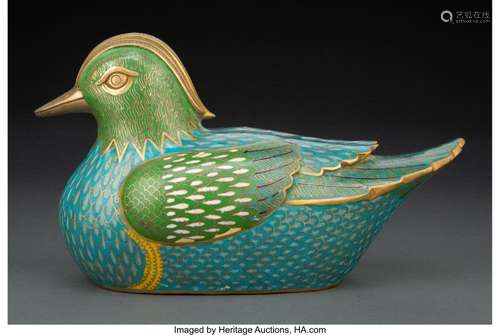 A Chinese Cloisonné Duck Figure Marks: four-character Qianlo...