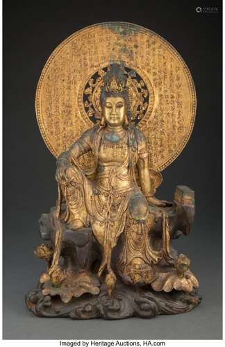 A Chinese Gilt Bronze Guanyin 18-1/2 x 11-1/4 x 6-1/2 inches...