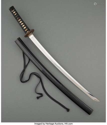 A Japanese Mu Mei Shinto Wakizashi 31-1/2 x 2-7/8 x 2-3/4 in...