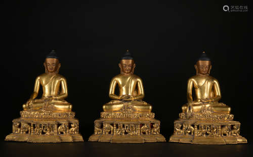 A set of gilt-bronze statue of Trikalea Buddhas
