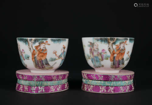 A pair of famille-rose 'figure' cup