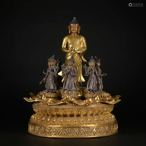 A gilt-bronze statue of Pharmacist Buddha