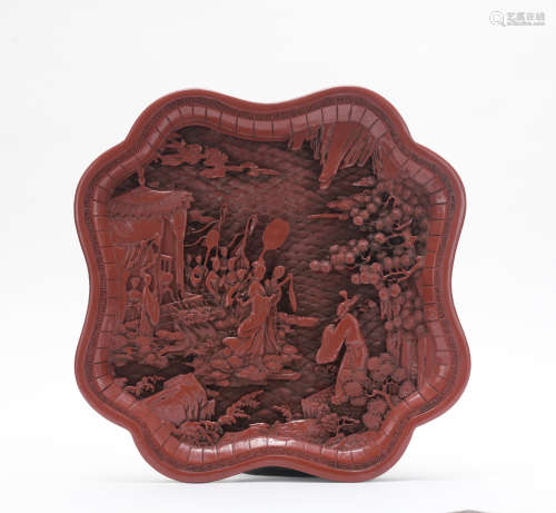 A carved lacquerware 'figure' dish